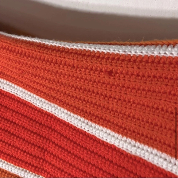 Vintage Handmade Orange Striped Crochet Knit Afghan Throw Blanket - Picture 8 of 16